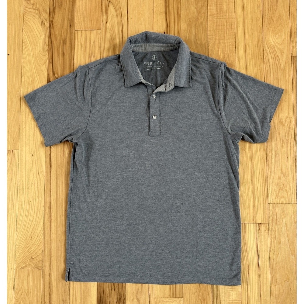 Free Fly Shirt Men's Small Blue Polo Performance Bamboo Short Sleeve‎ Casual